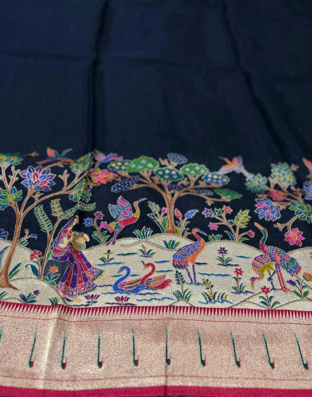 Black dola  paithani border crepe silk saree