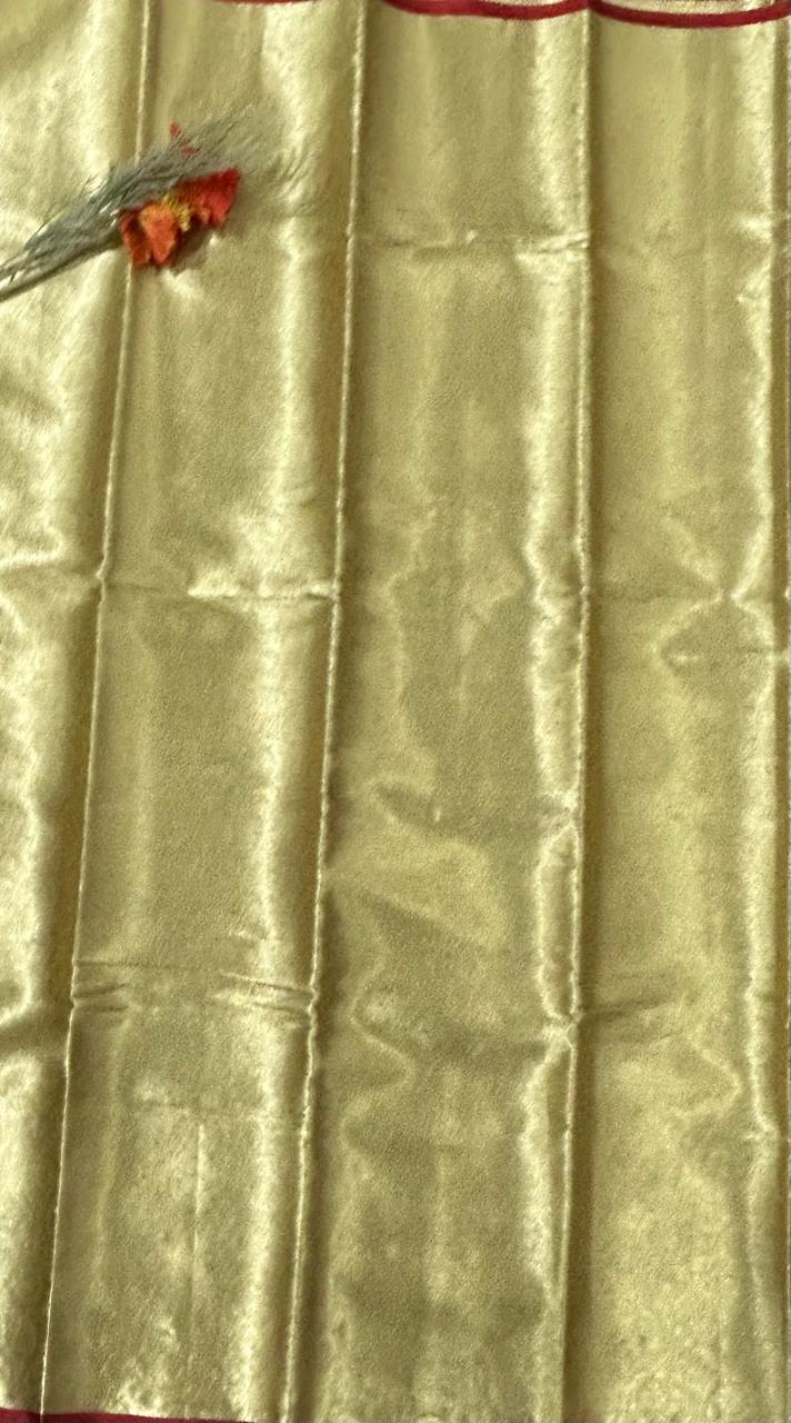 Golden n red 05 brocade tissue semi silk saree
