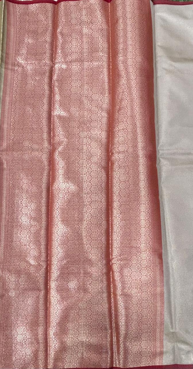 Golden n red 05 brocade tissue semi silk saree