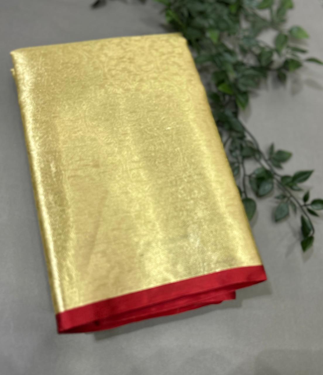 Golden n red 05 brocade tissue semi silk saree