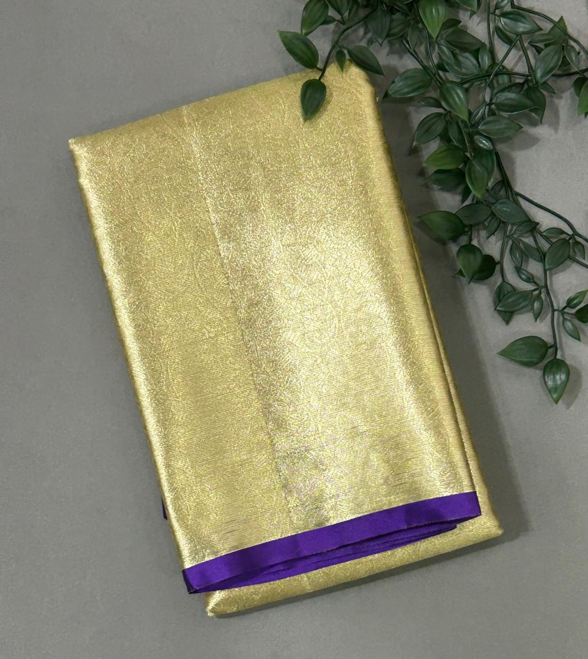 Golden n purple 05 brocade tissue semi silk saree
