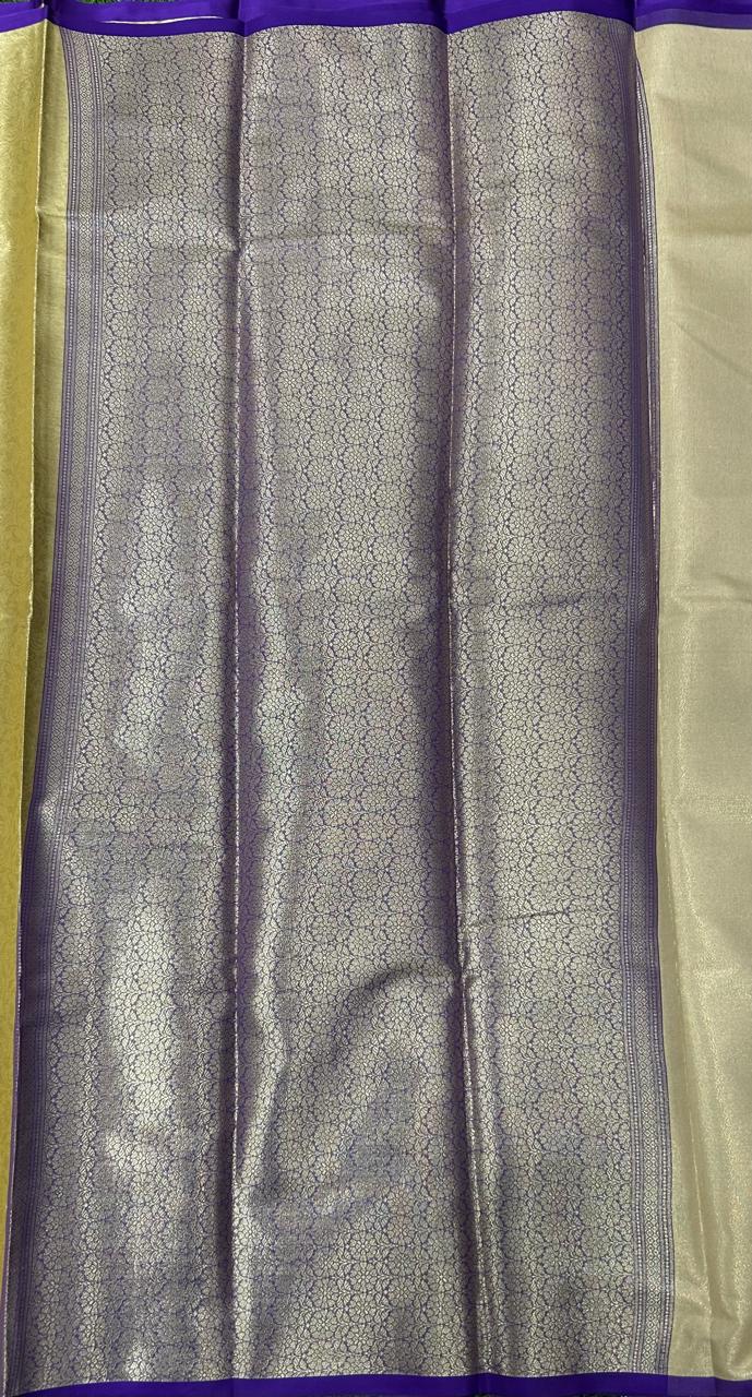 Golden n purple 05 brocade tissue semi silk saree