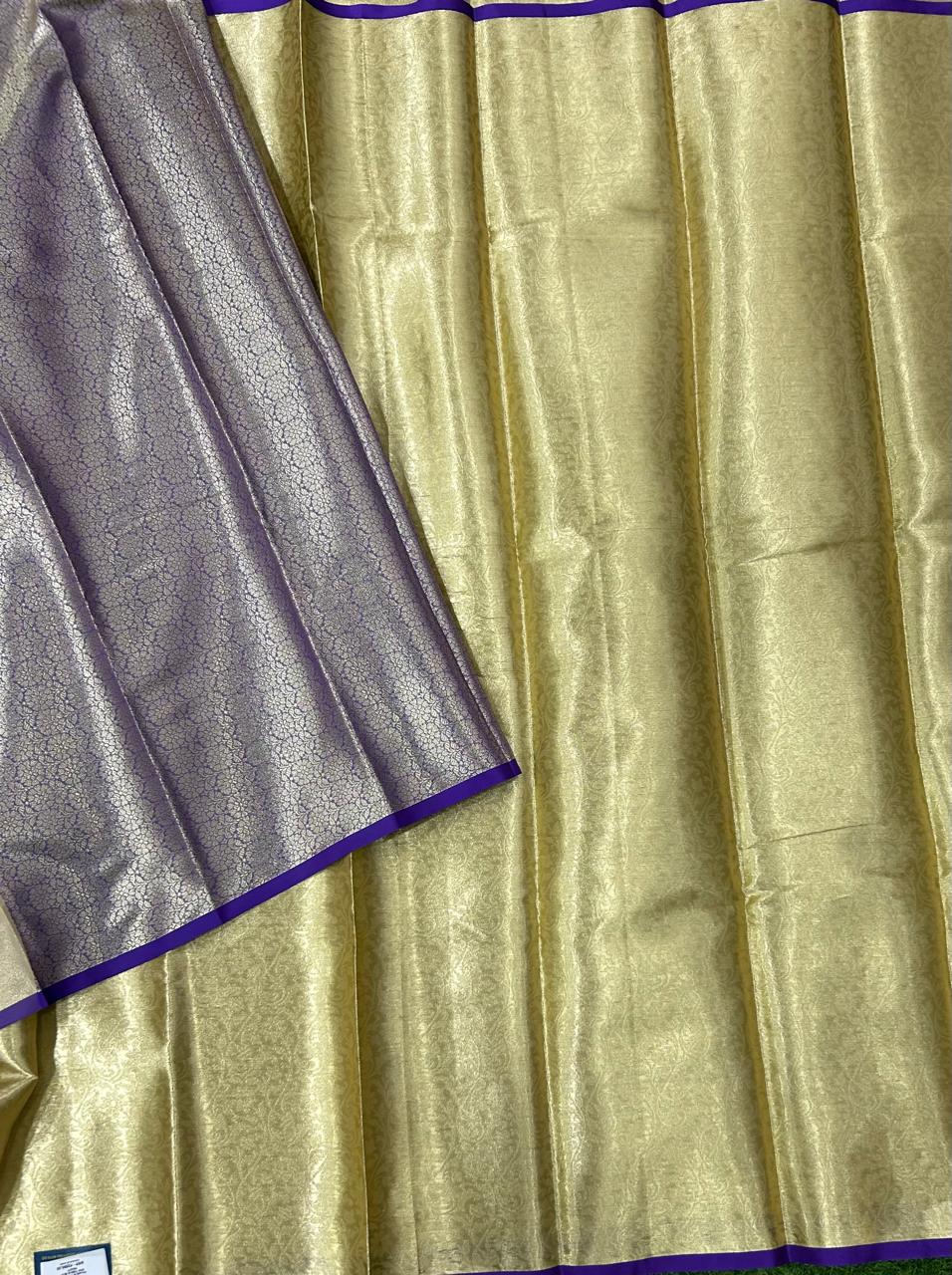 Golden n purple 05 brocade tissue semi silk saree