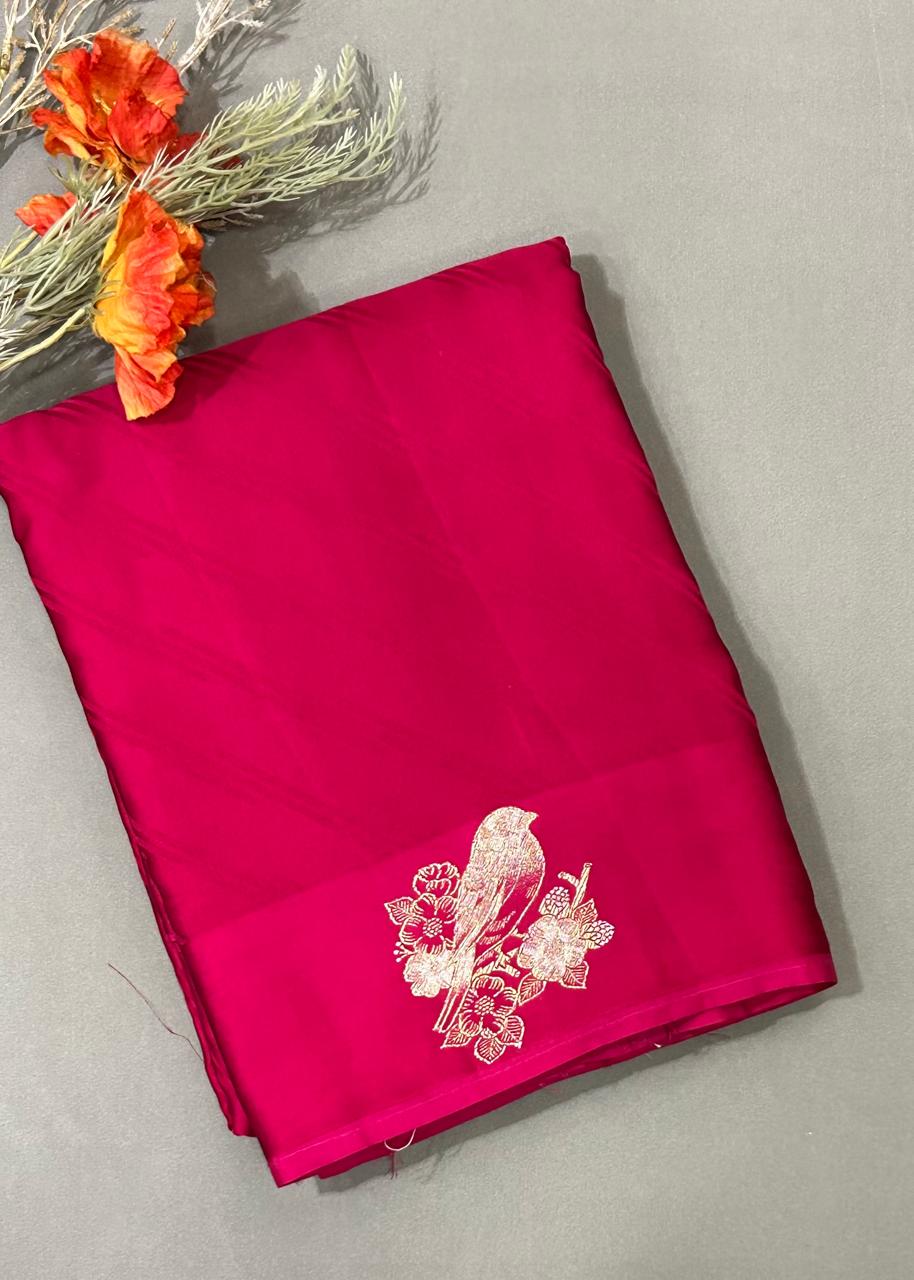 Pink sparrow butta border satin saree (RR Nagar)