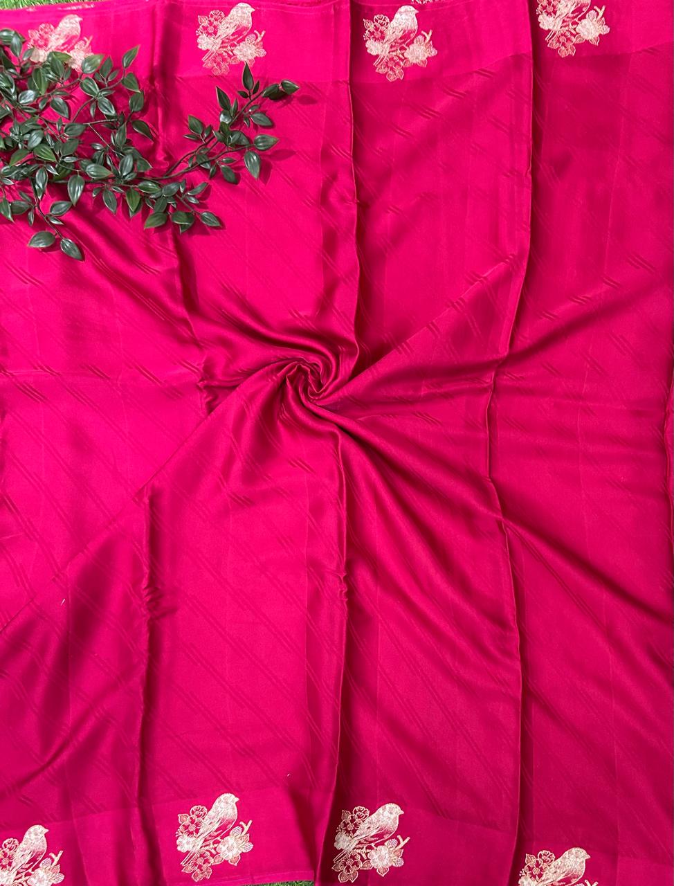 Pink sparrow butta border satin saree (RR Nagar)