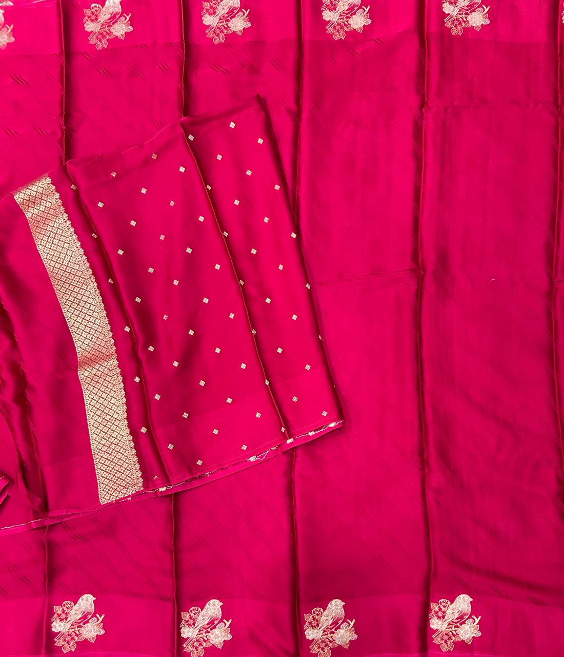 Pink sparrow butta border satin saree (RR Nagar)