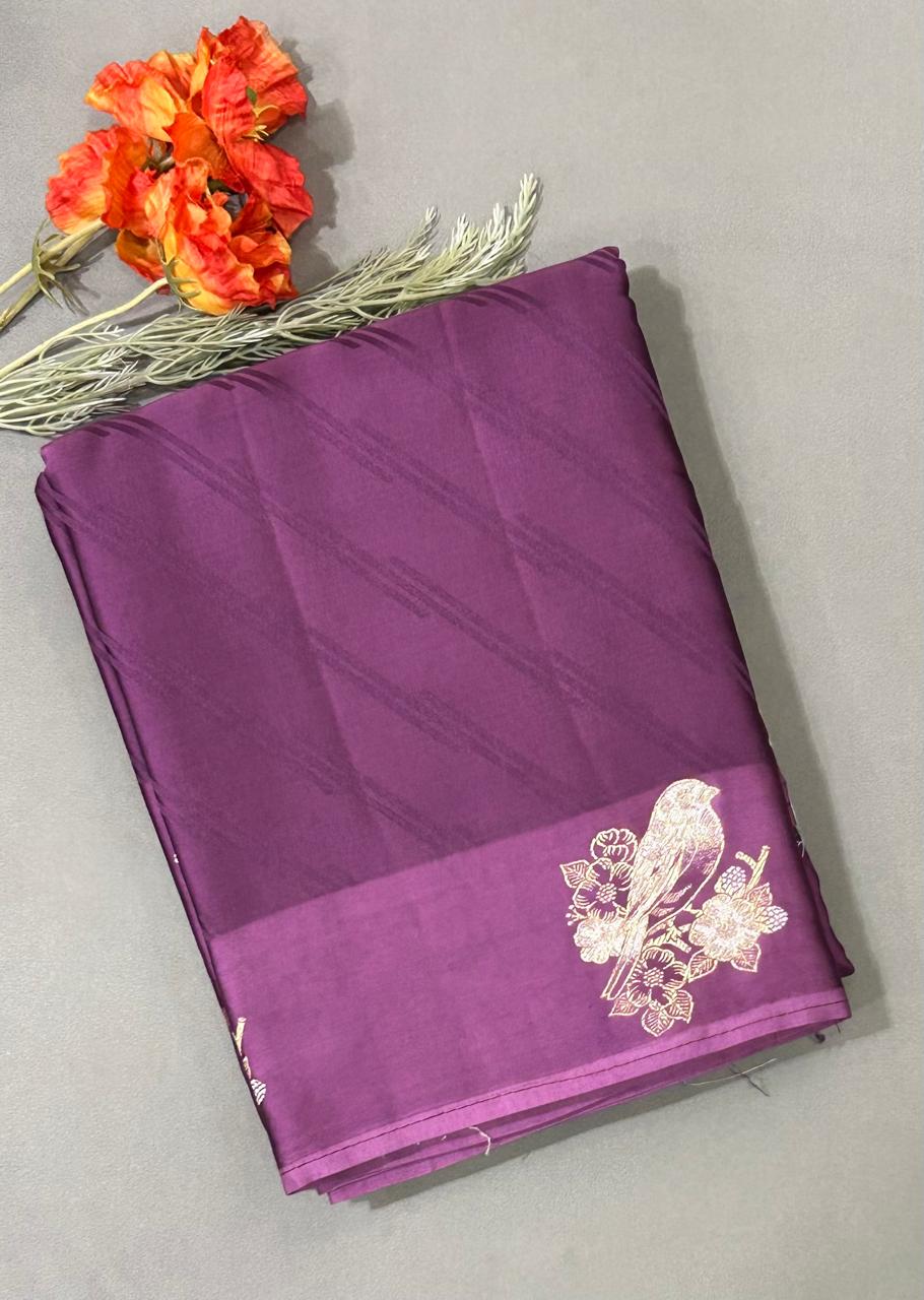 Onion pink sparrow butta border satin saree (RR)