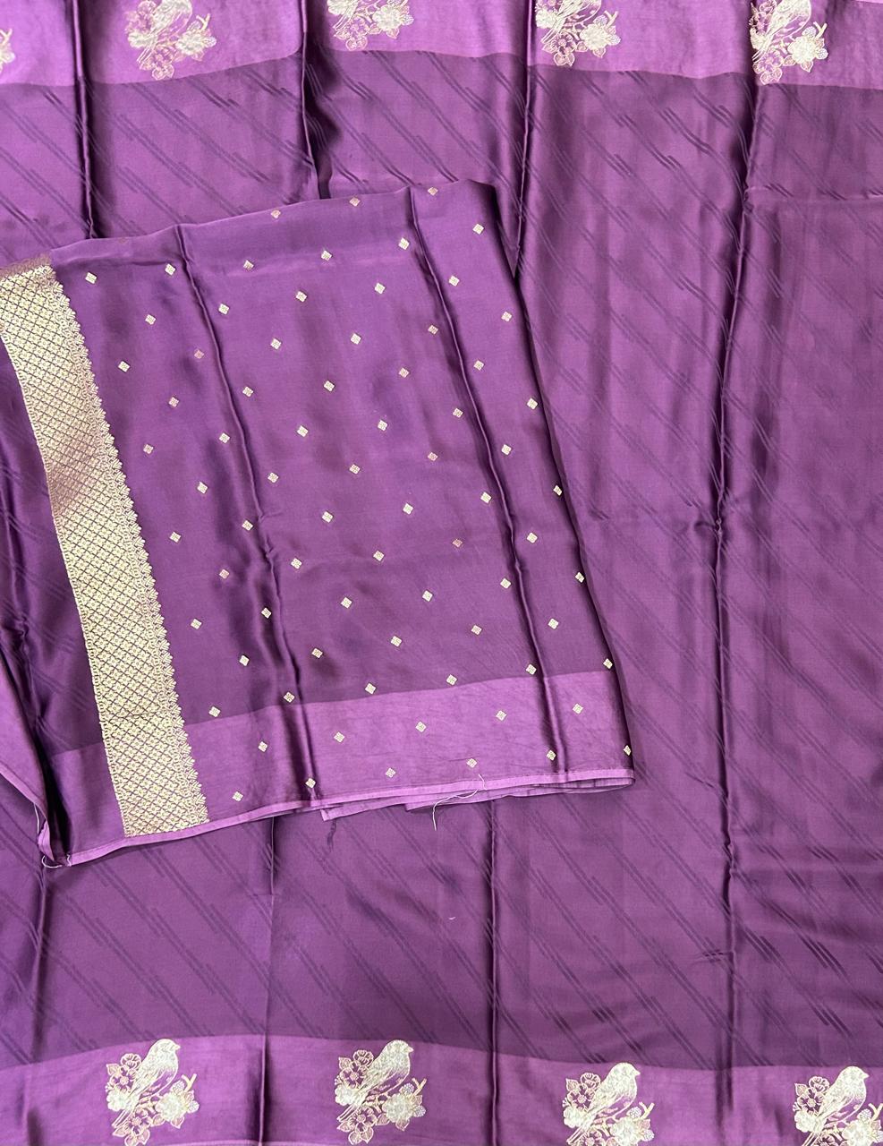 Onion pink sparrow butta border satin saree (RR)