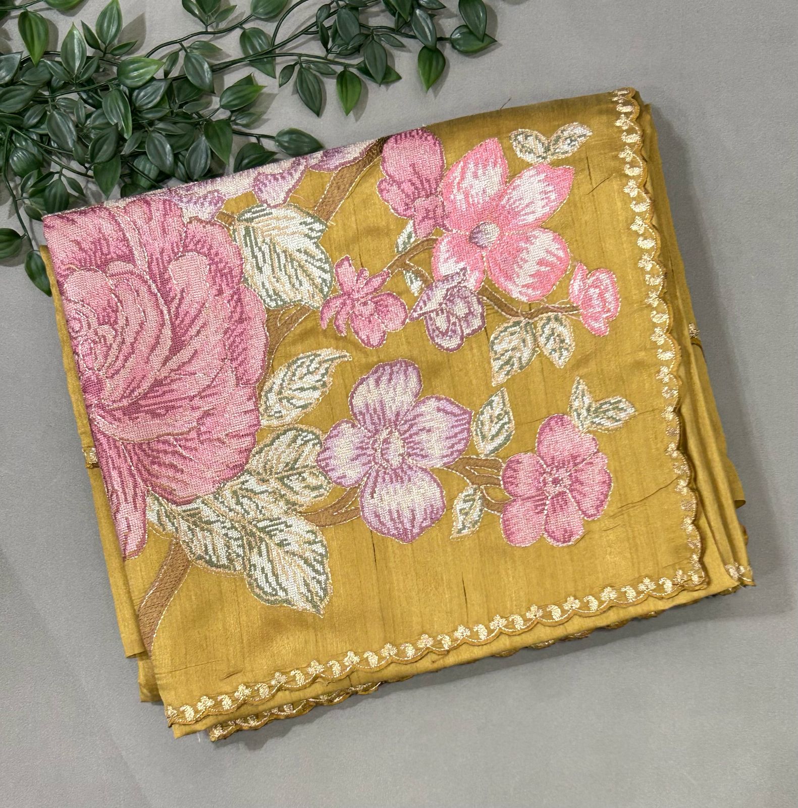 Golden beige 04 cross stitch embroidery tussar saree