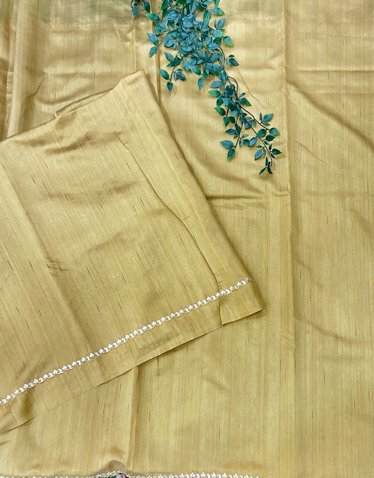 Golden beige 04 cross stitch embroidery tussar saree