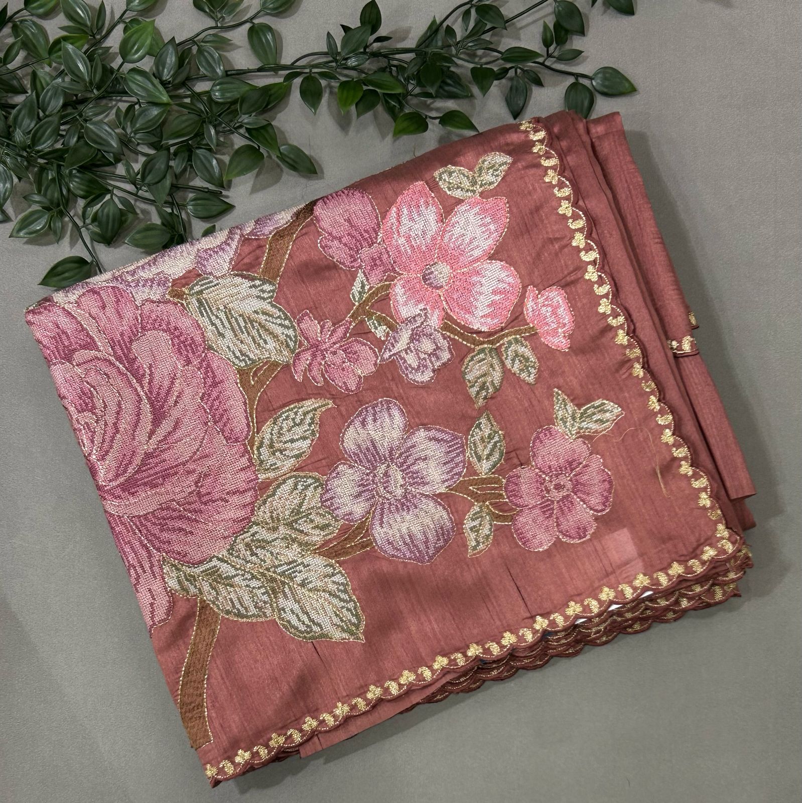 Pastel pink 04 cross stitch embroidery tussar saree