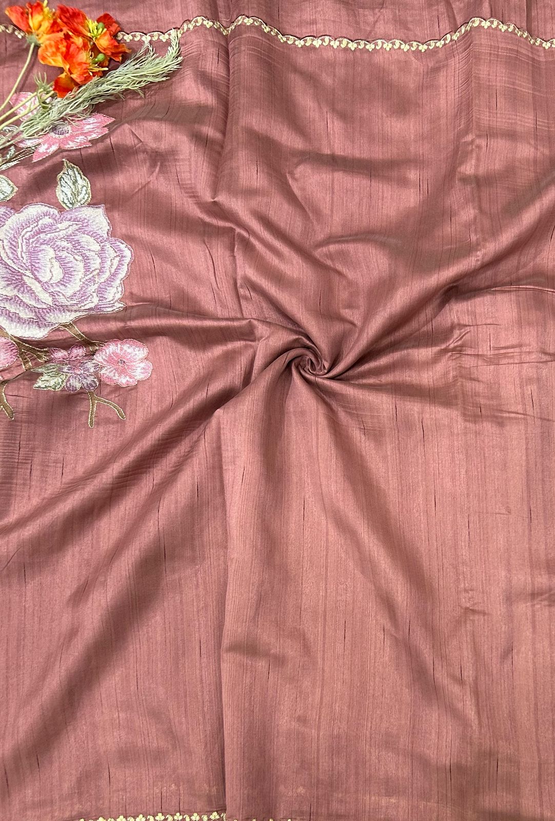 Pastel pink 04 cross stitch embroidery tussar saree