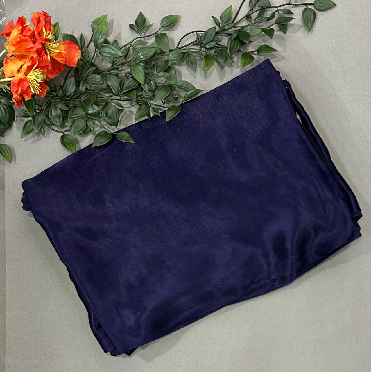 Navy blue 04 plain satin modal silk saree