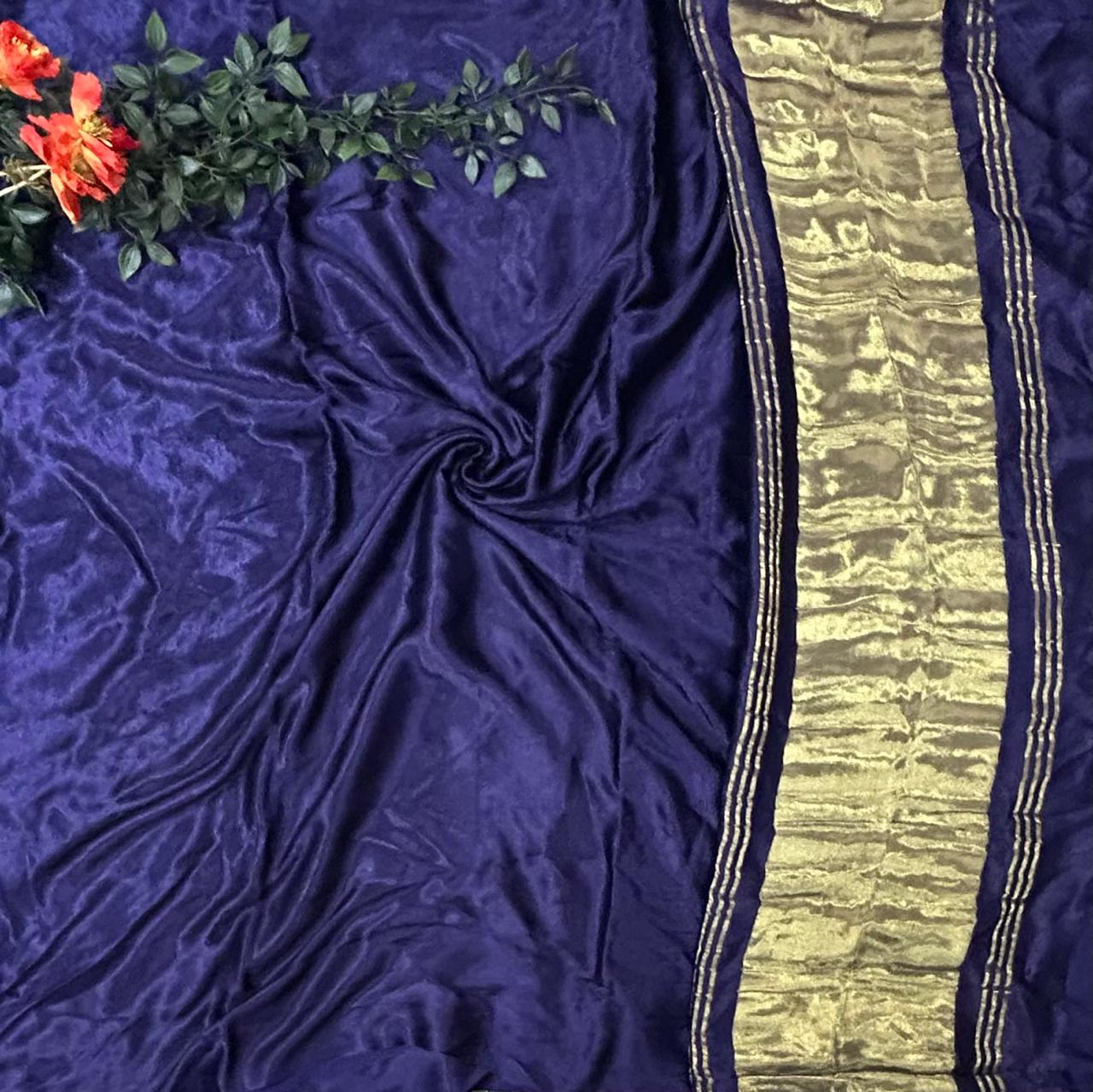 Navy blue 04 plain satin modal silk saree