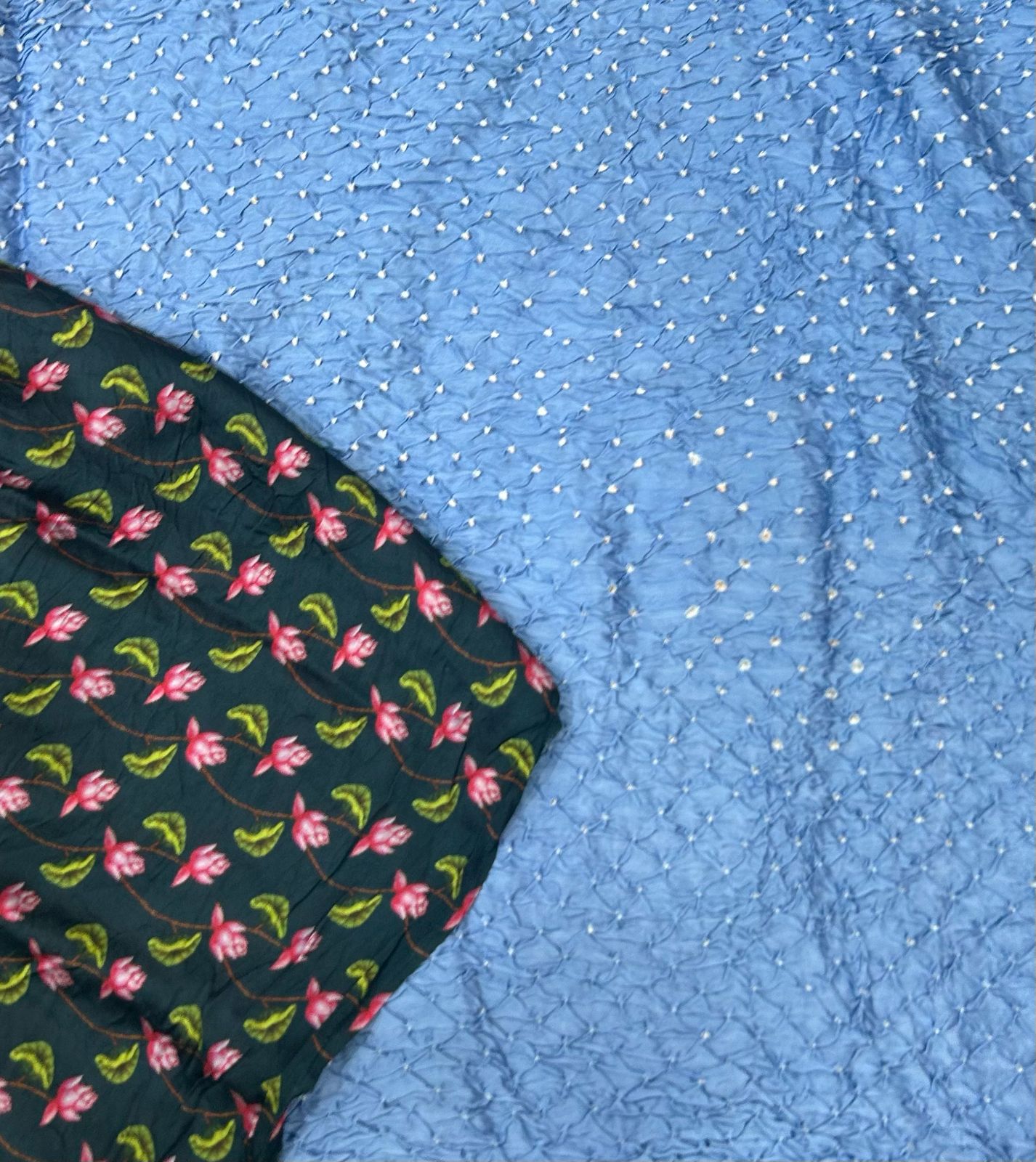 Pastel blue 04 bandhini with digital print blouse saree