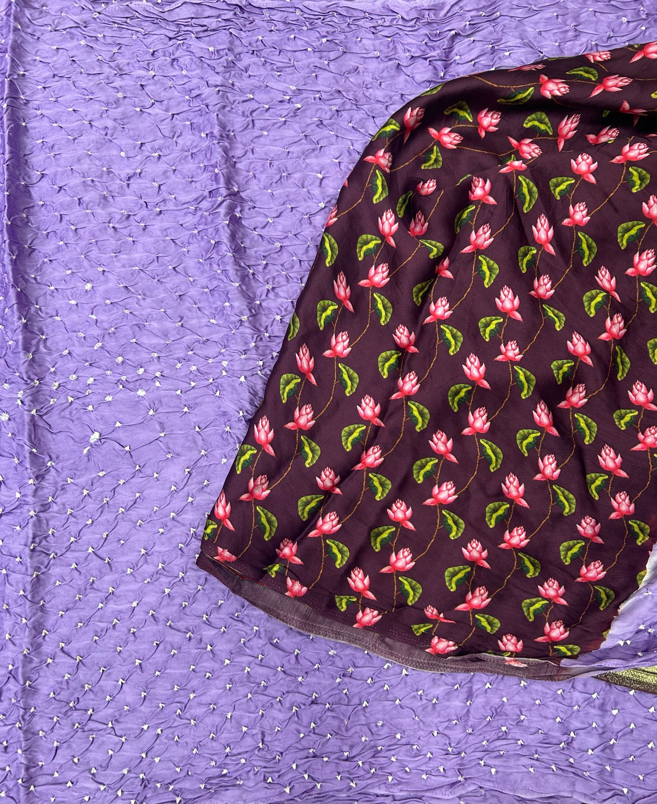 Lavender 04 bandhini with digital print blouse saree