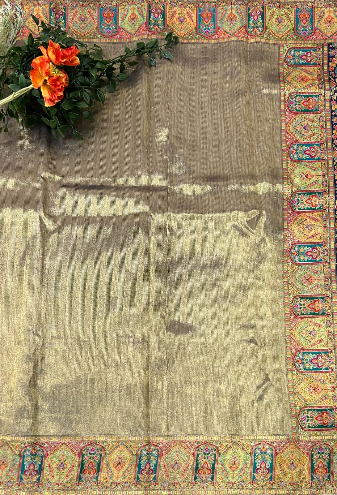 Navy blue pashmina tissue saree(RR)