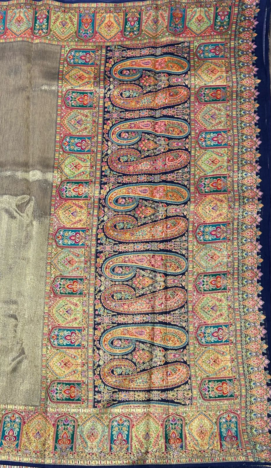 Navy blue pashmina tissue saree(RR)