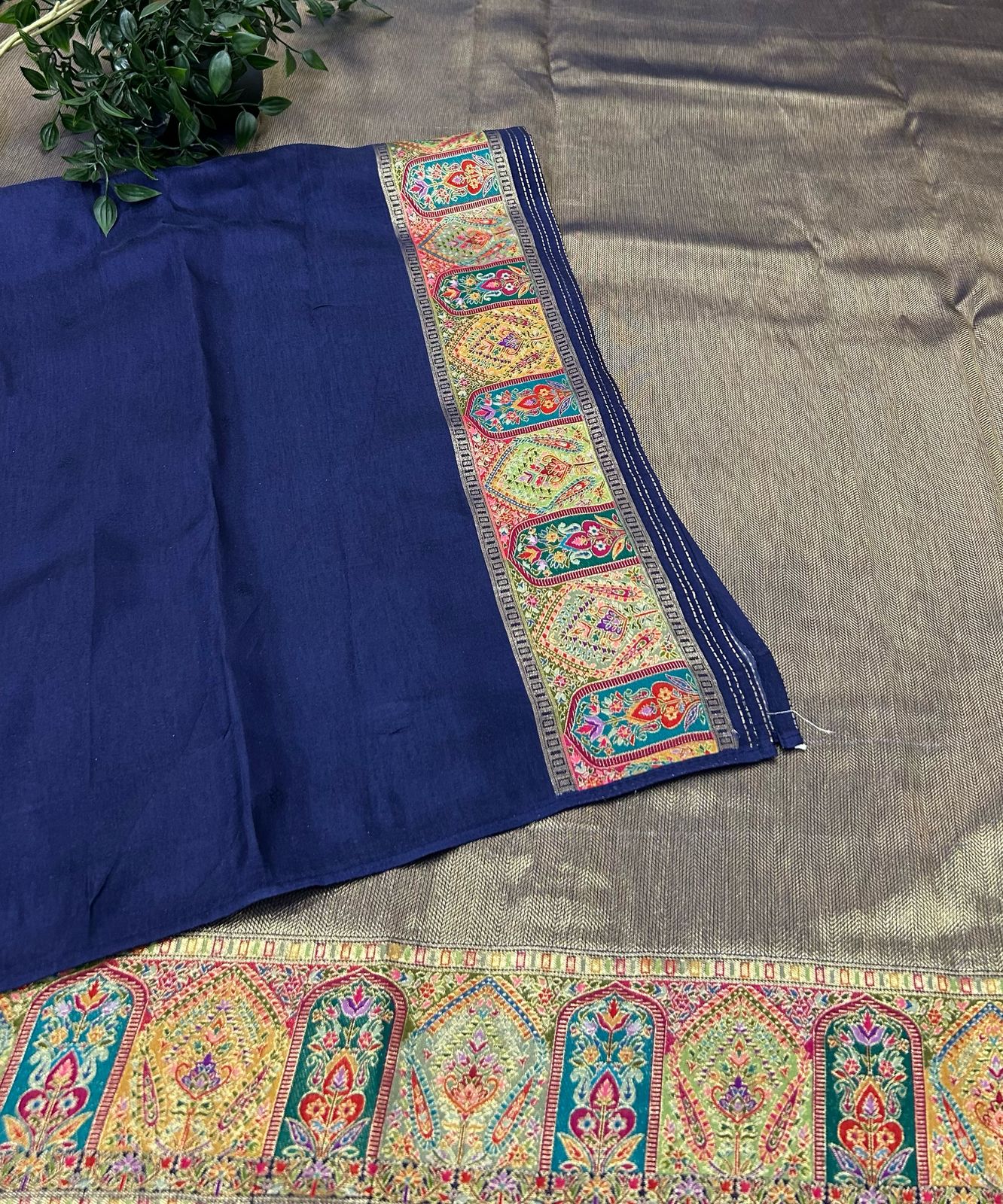 Navy blue pashmina tissue saree(RR)