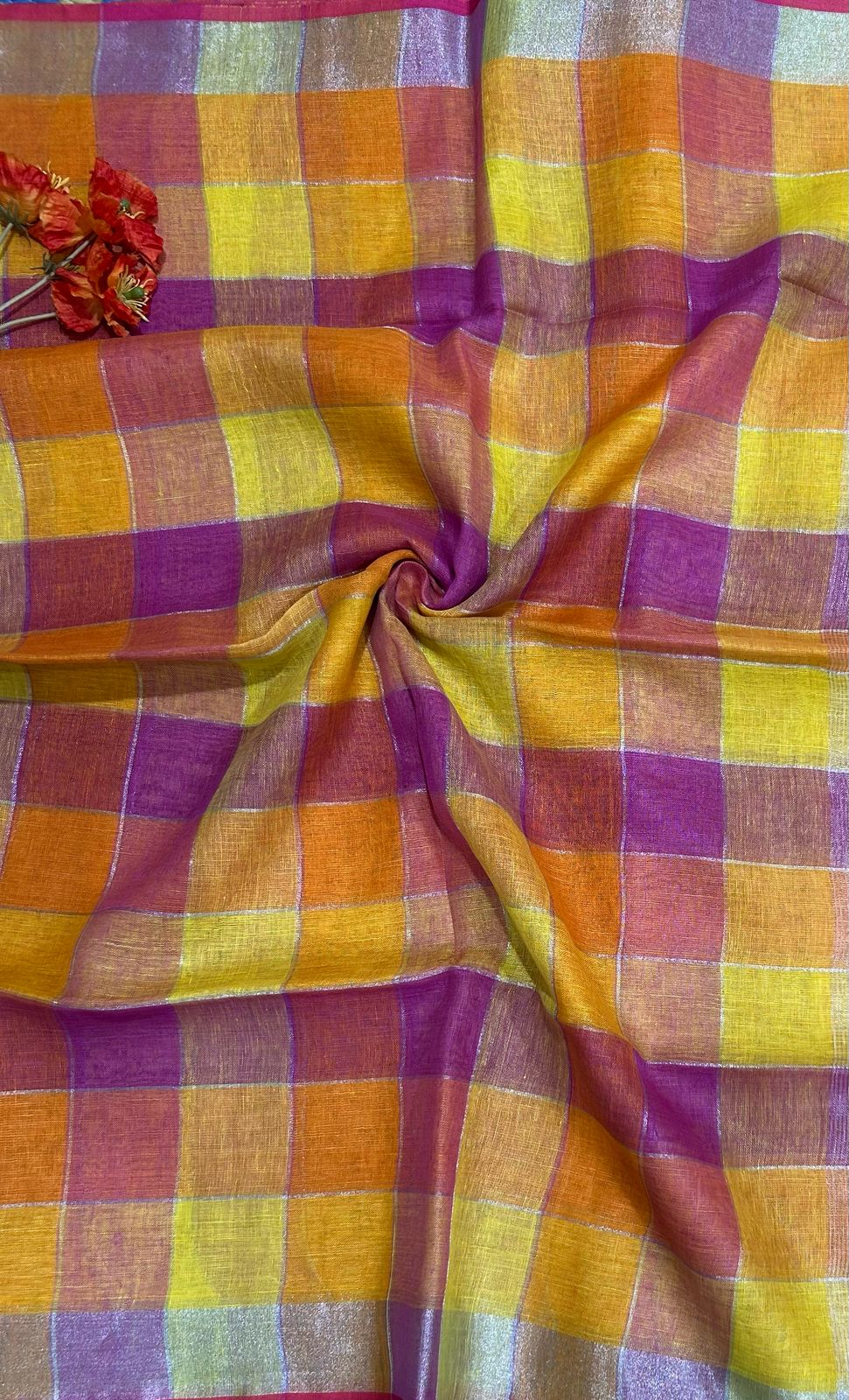 Multicolour pure linen saree