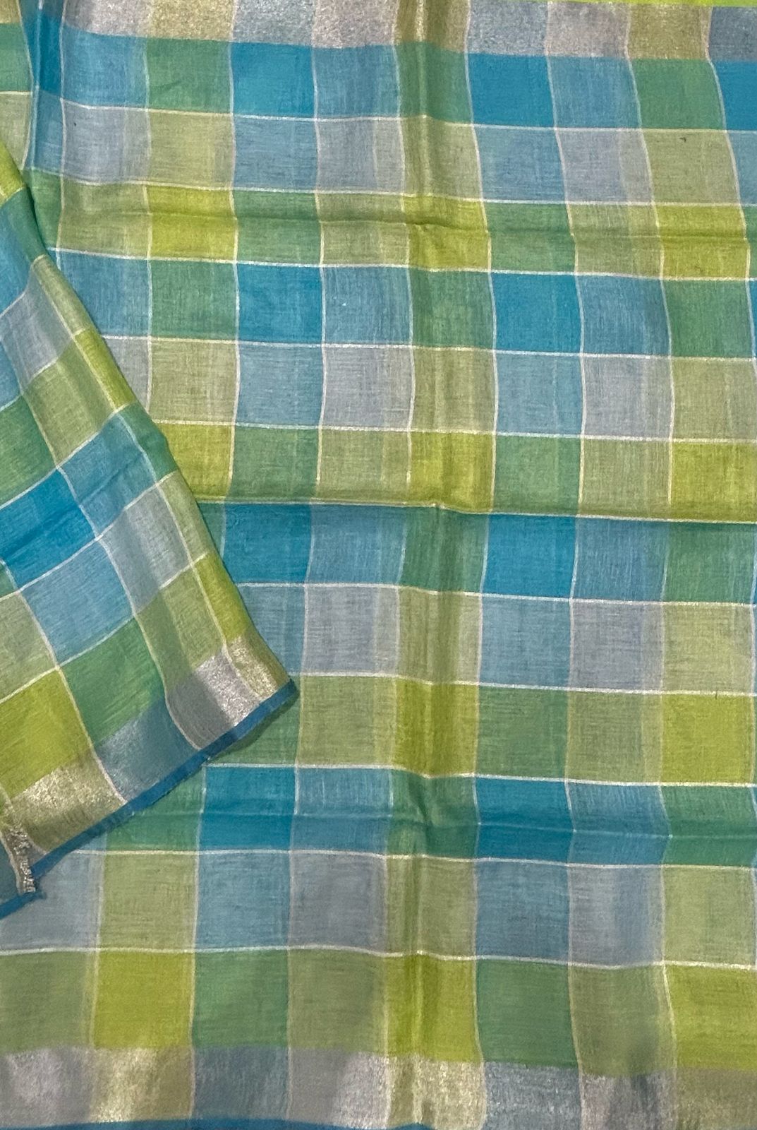 Multicolour pure linen saree