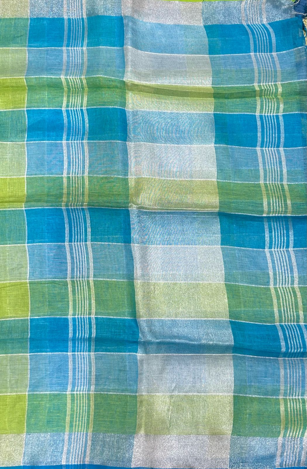 Multicolour pure linen saree