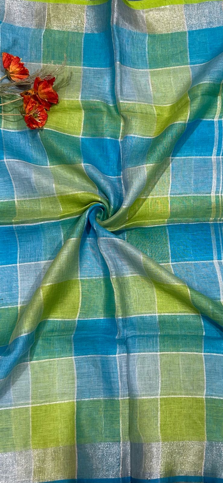 Multicolour pure linen saree
