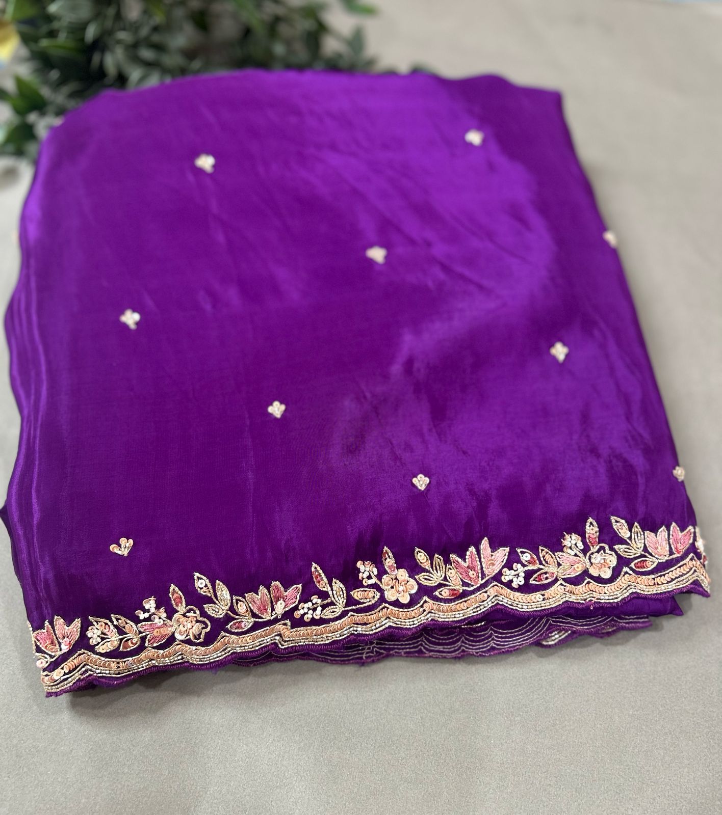 Purple handwork stitched blouse designer party saree