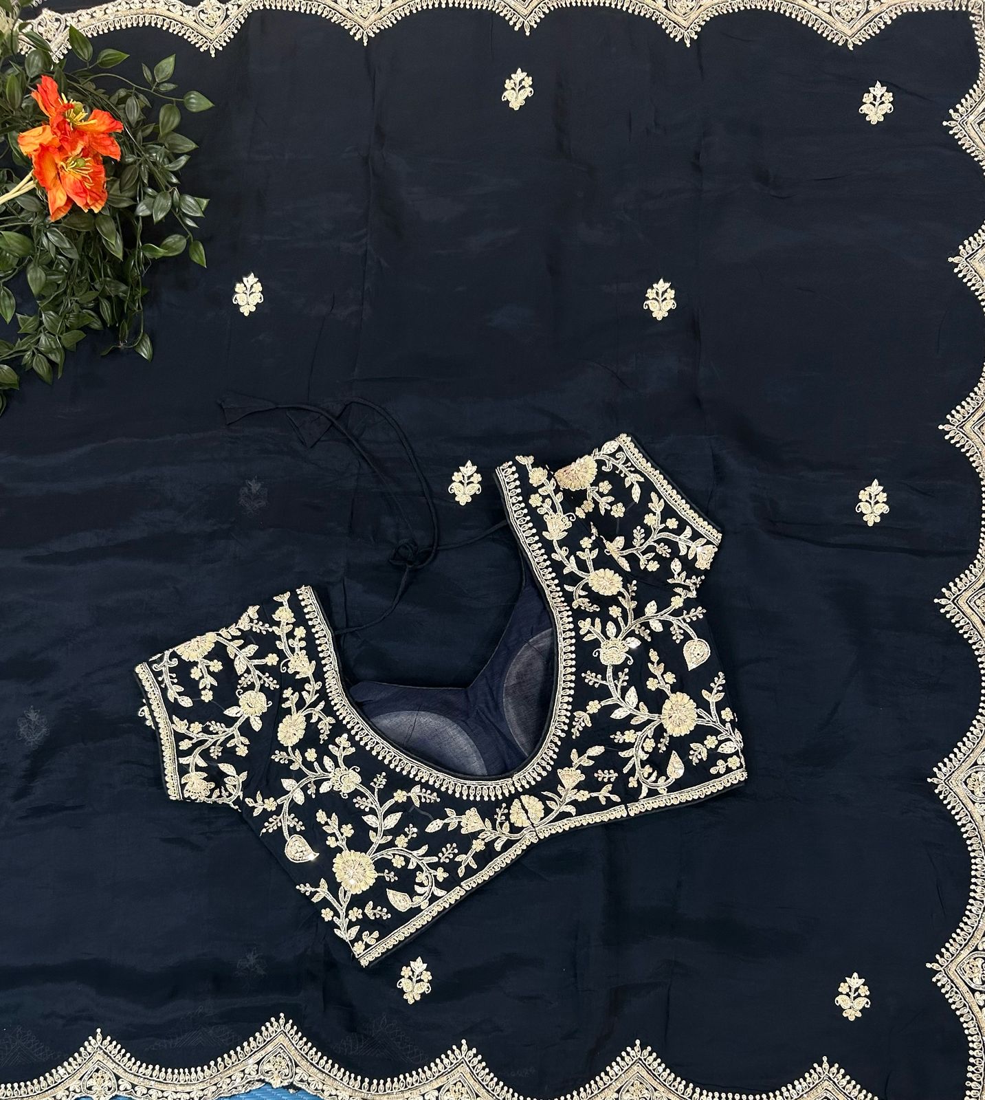 Black handwork stitched blouse designer full sleeve party saree