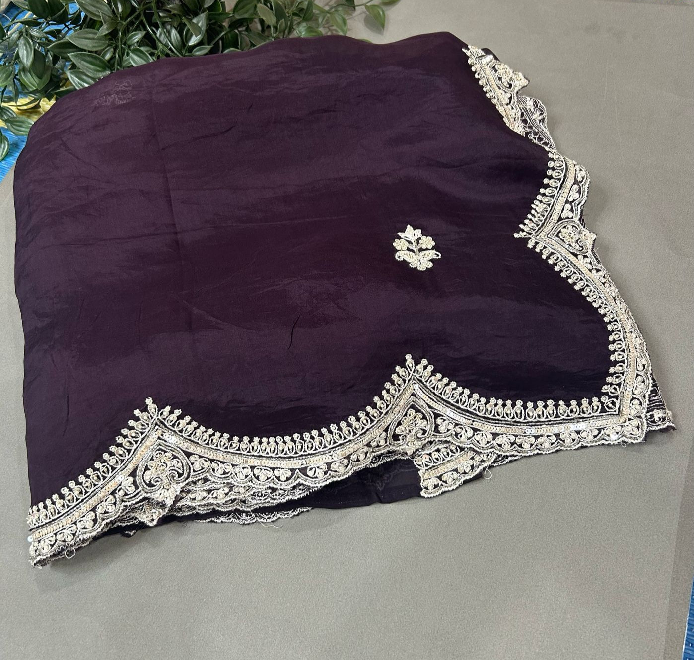 Dark wine handwork stitched blouse designer full sleeve party saree