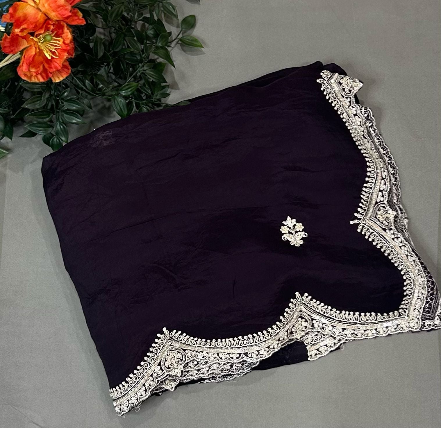 Dark wine handwork stitched blouse designer full sleeve party saree