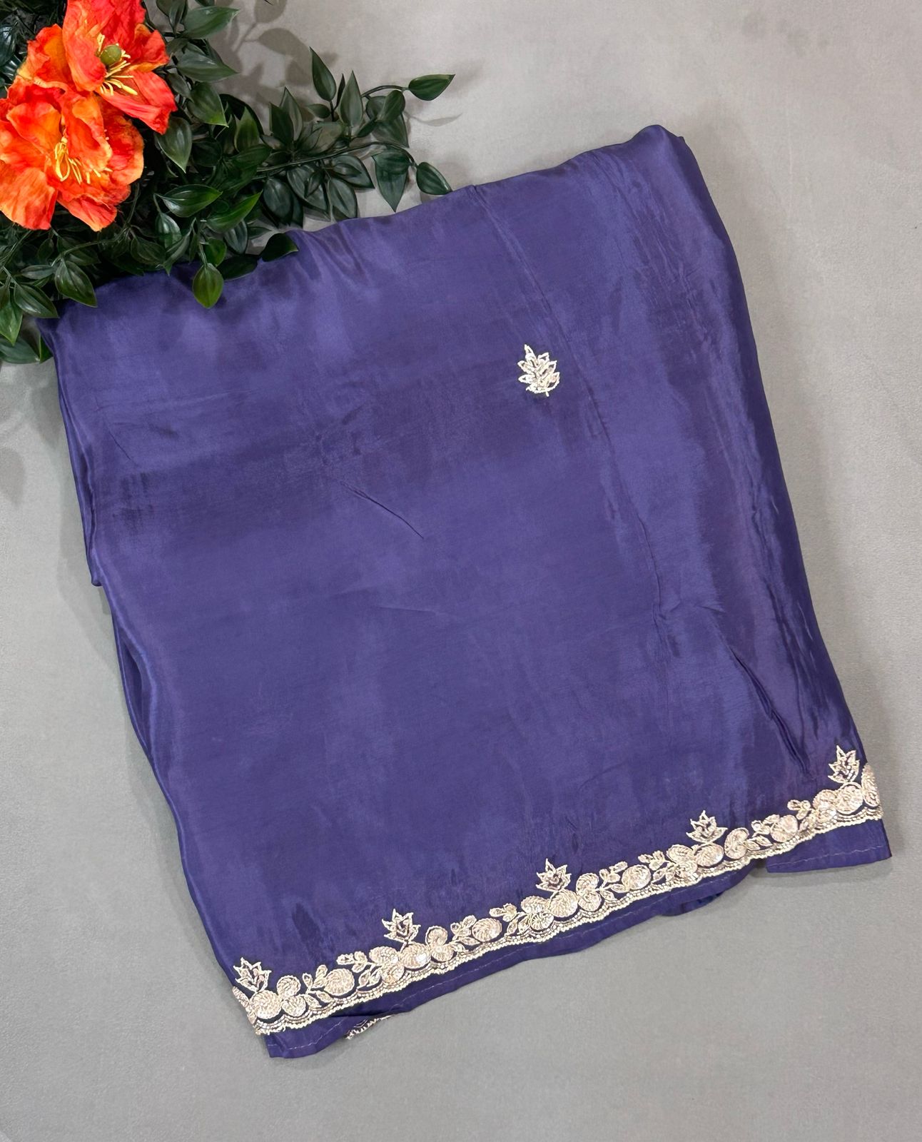 Pastel blue handwork stitched blouse designer full sleeve party saree