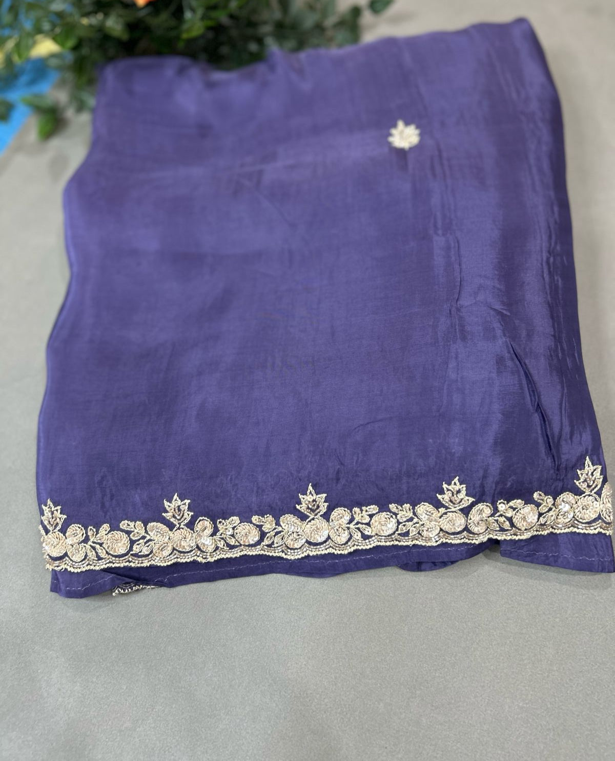 Pastel blue handwork stitched blouse designer full sleeve party saree