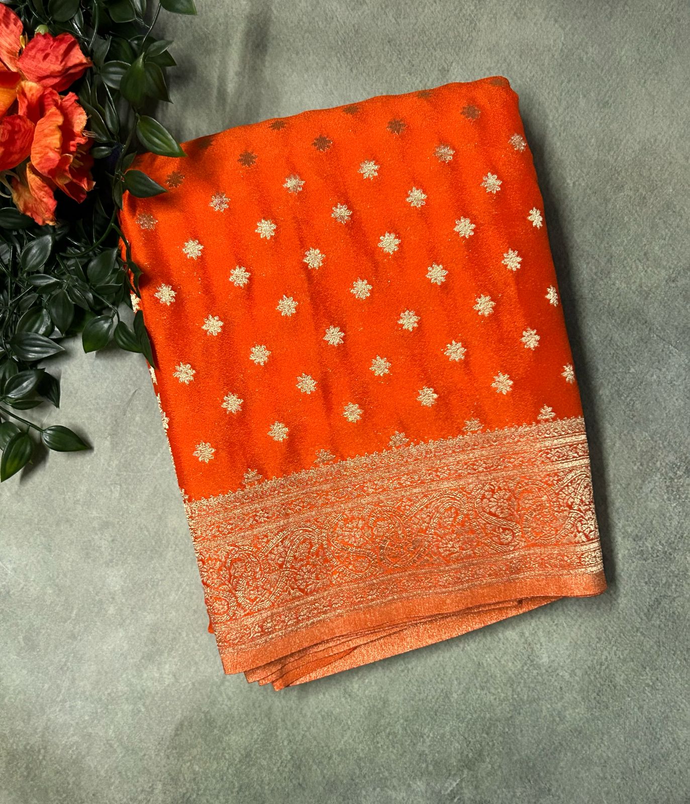Orange star butta 07 soft crepe silk saree (RR)