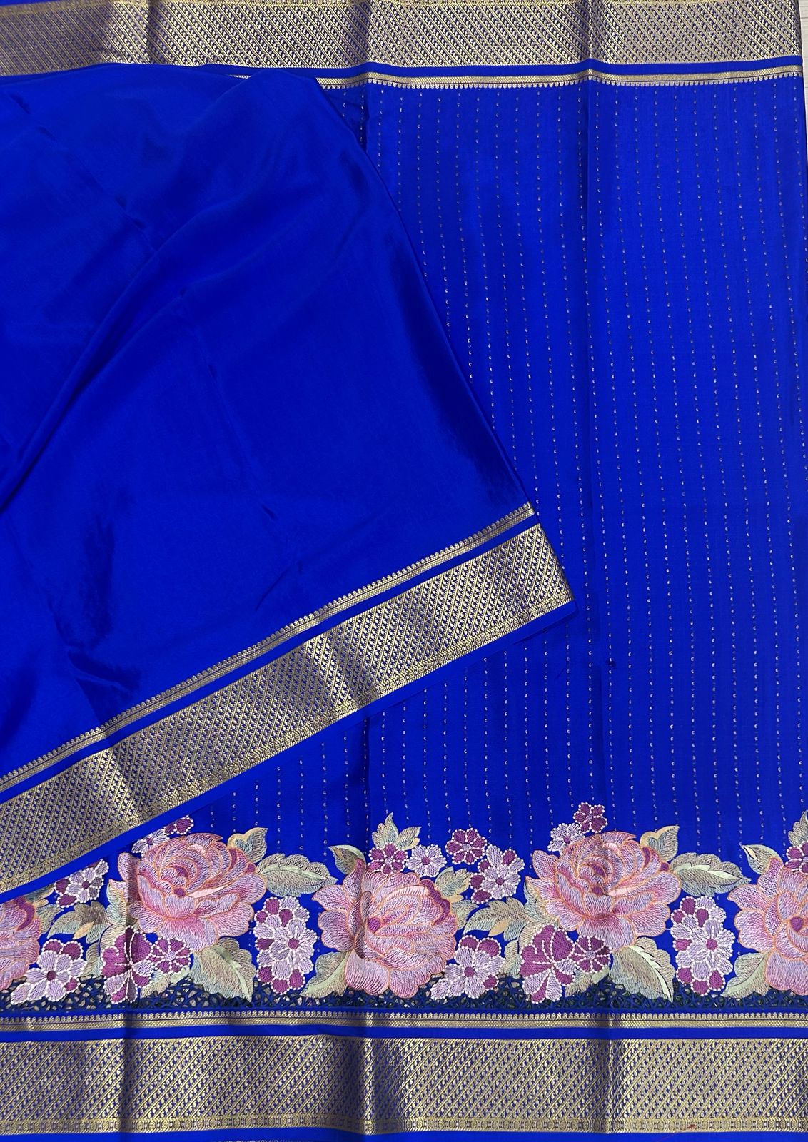 Royal blue 1000 butta pure mysore crepe silk saree
