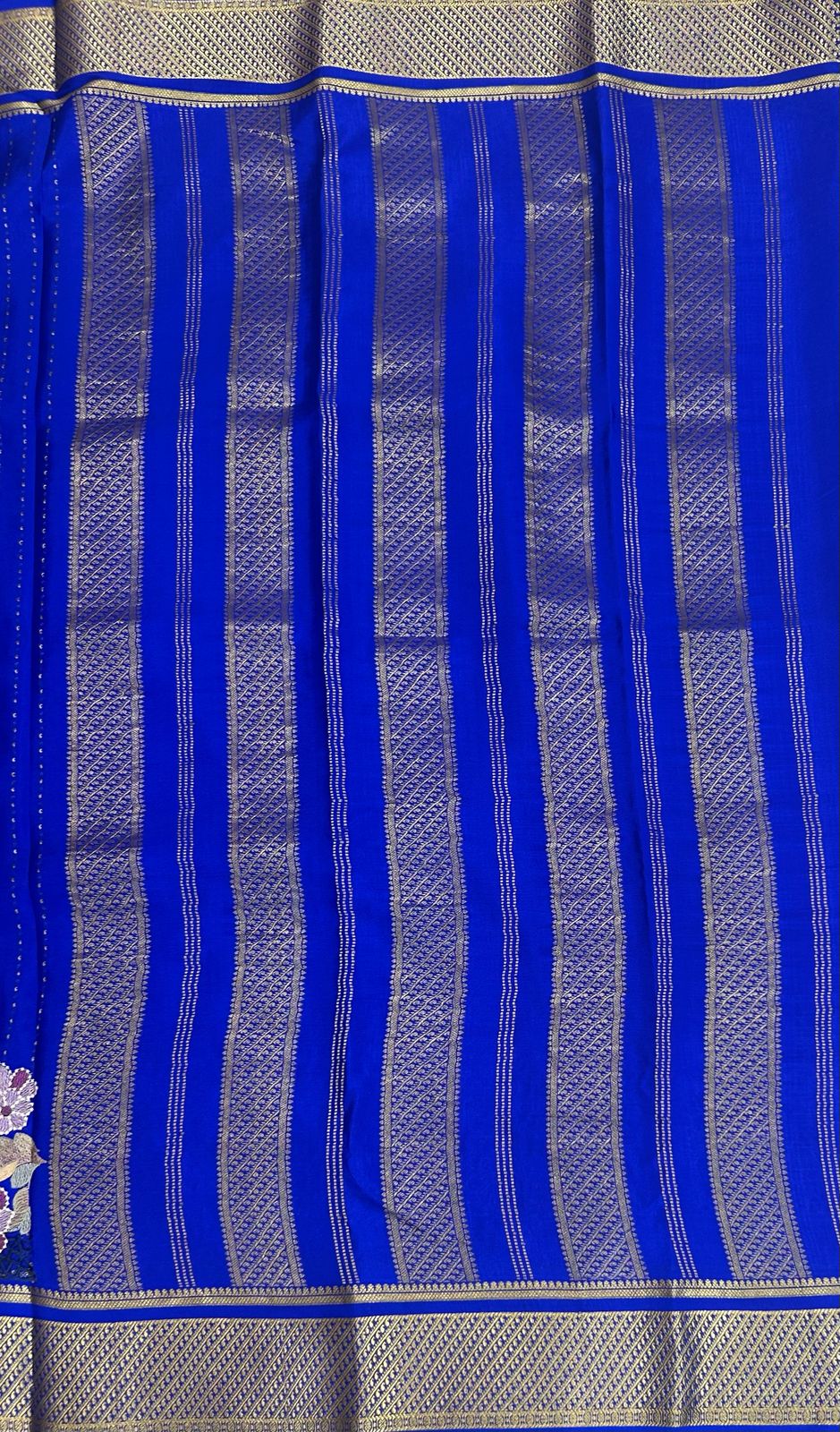 Royal blue 1000 butta pure mysore crepe silk saree