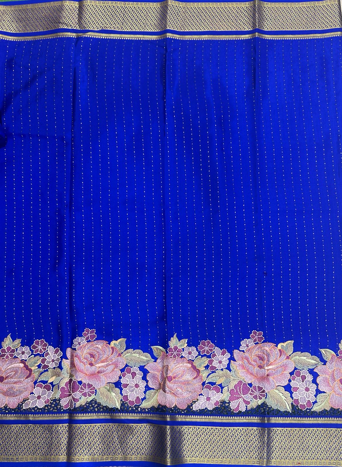Royal blue 1000 butta pure mysore crepe silk saree