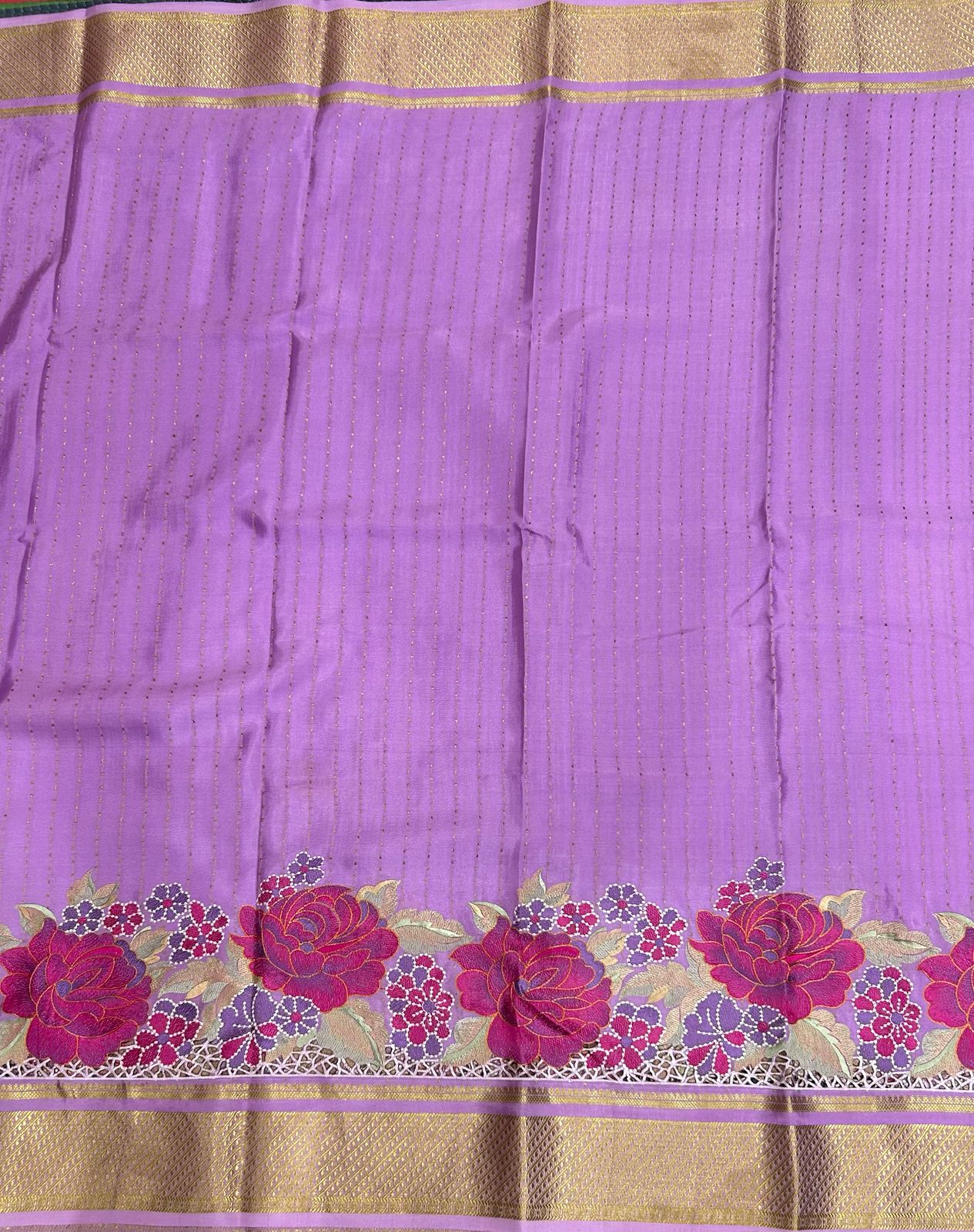 Light purple 1000 butta cutwork pure mysore crepe silk saree