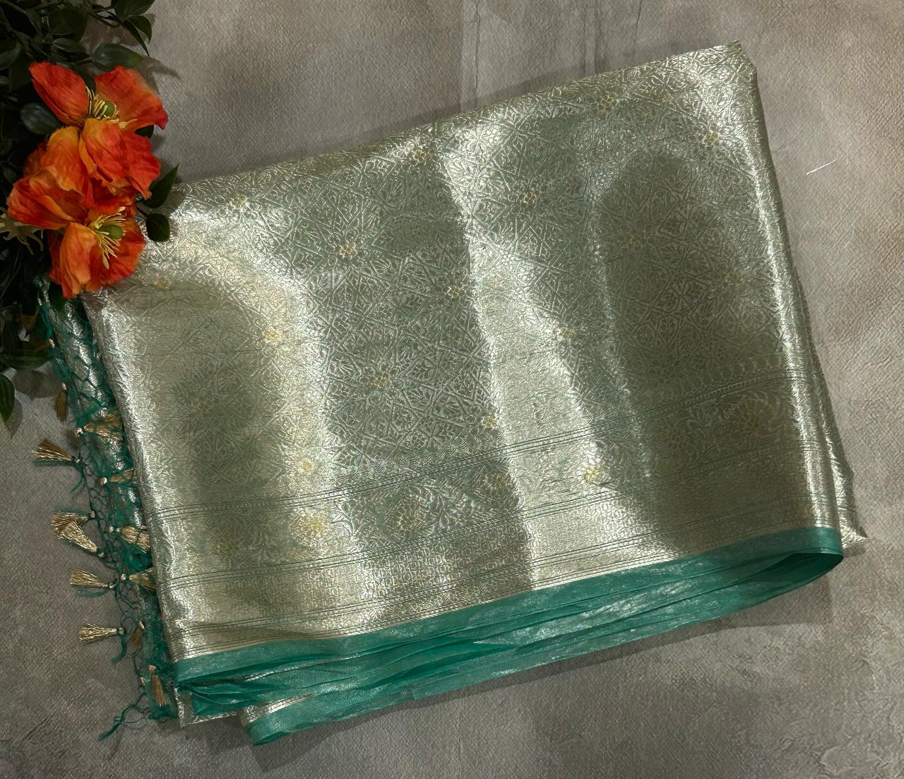 Pastel green pure benarasi brocade tissue saree