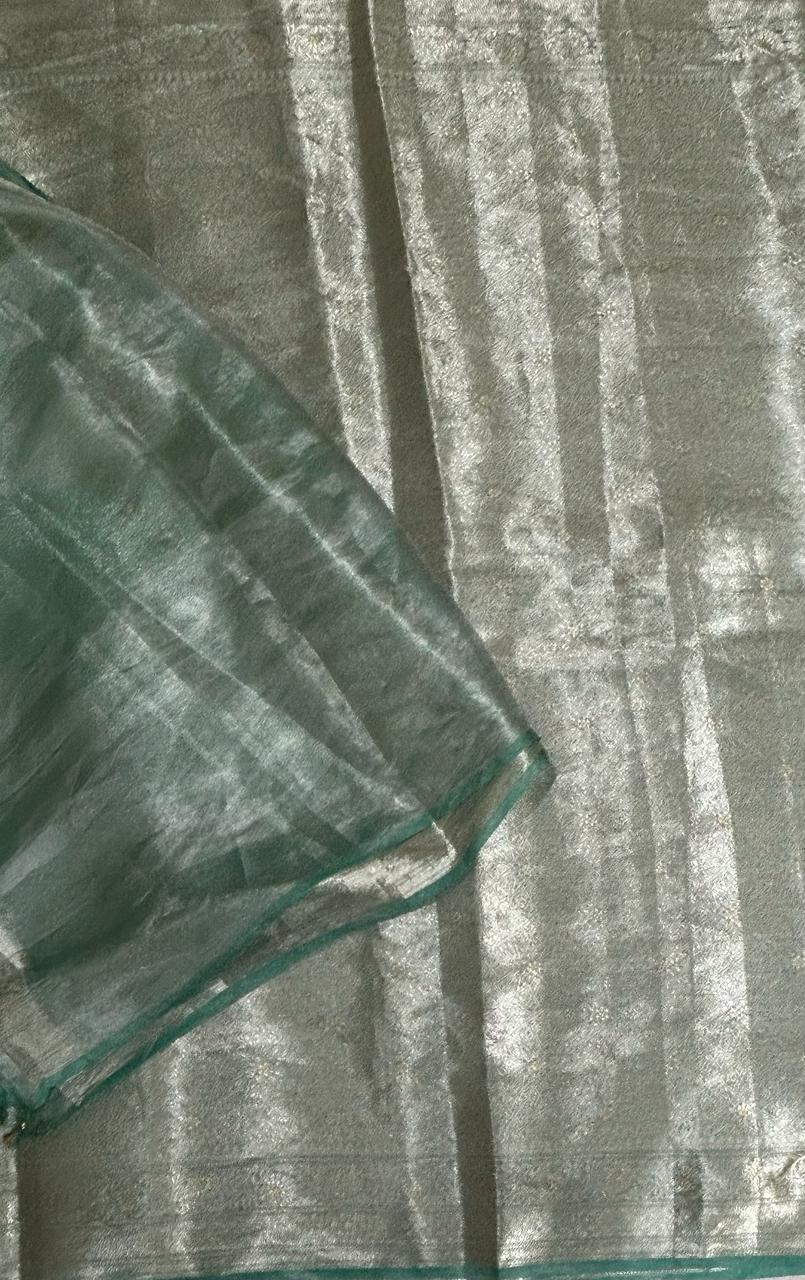 Pastel green pure benarasi brocade tissue saree
