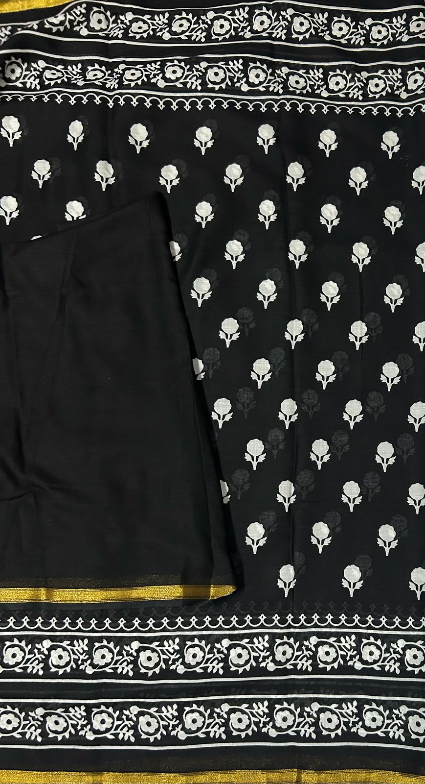 Black n white cotton slub saree