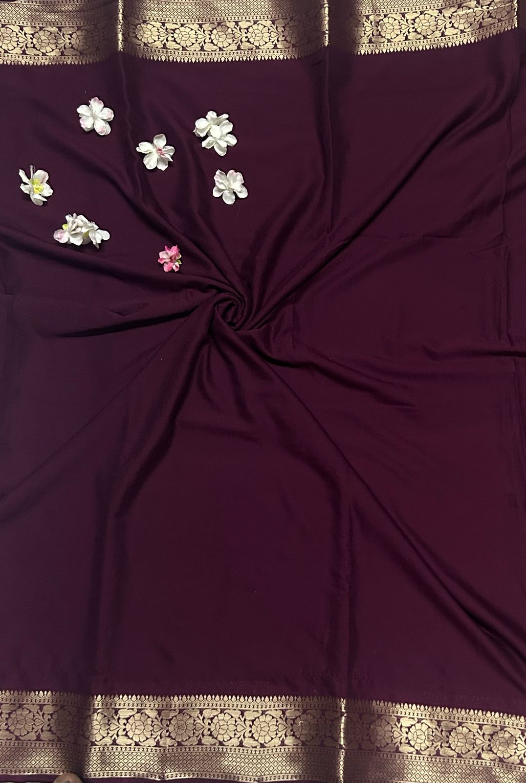 Dark wine semi soft crepe saree