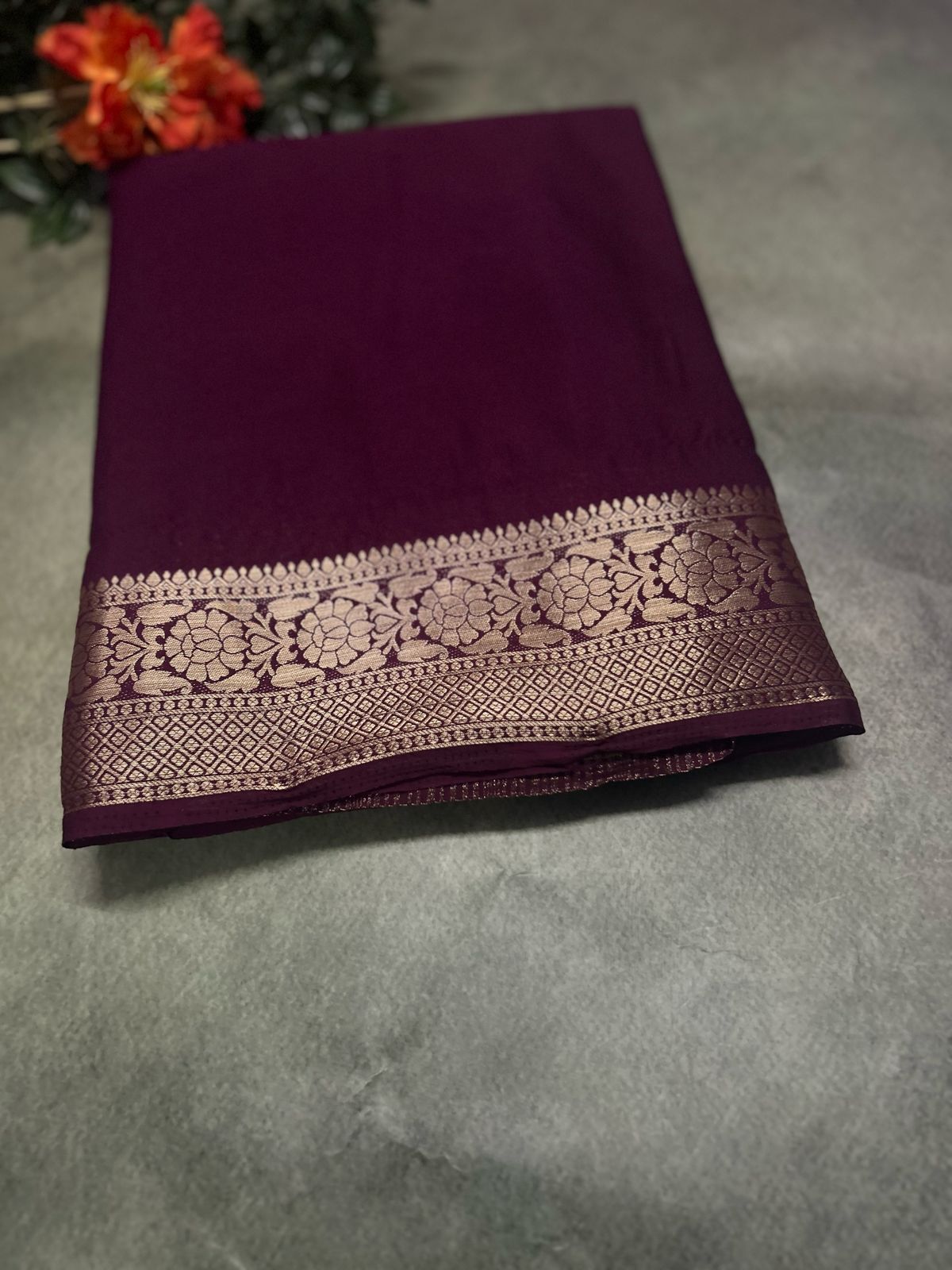 Dark wine semi soft crepe saree
