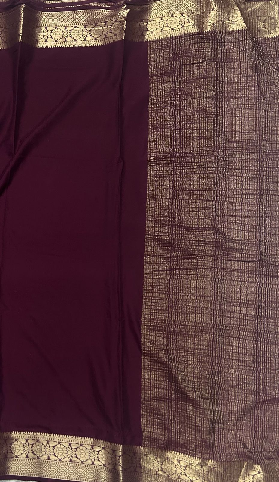 Dark wine semi soft crepe saree