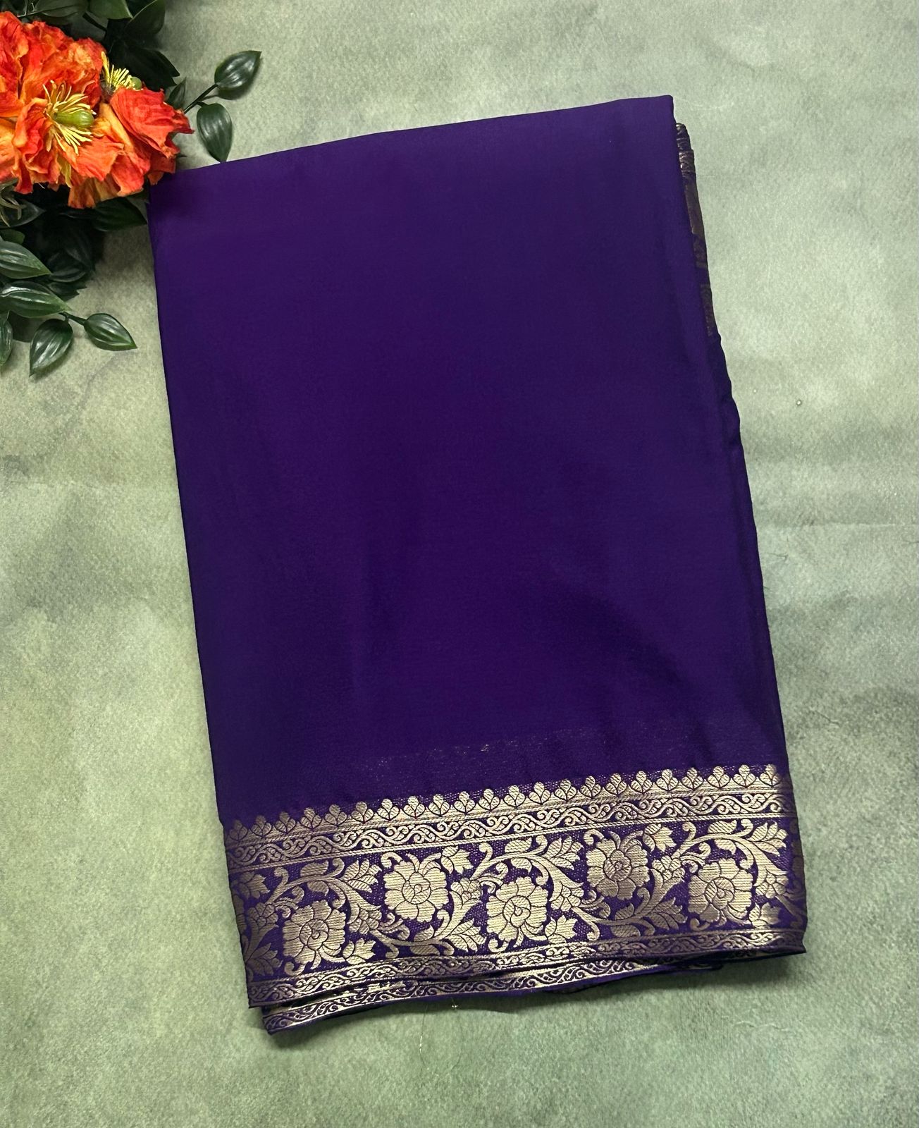 Purple semi soft crepe saree