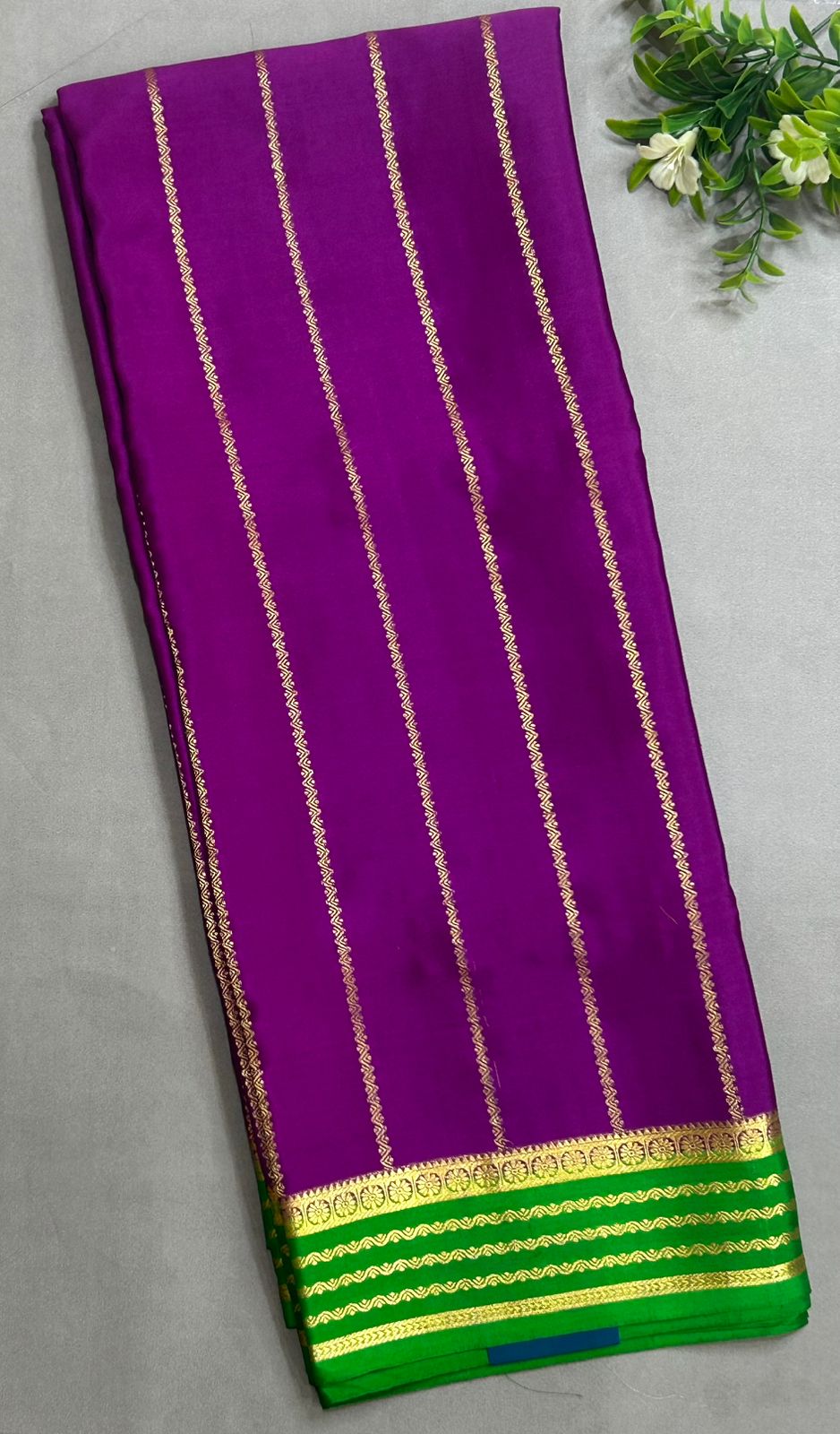 Purple lines design 05 pure mysore crepe silk saree