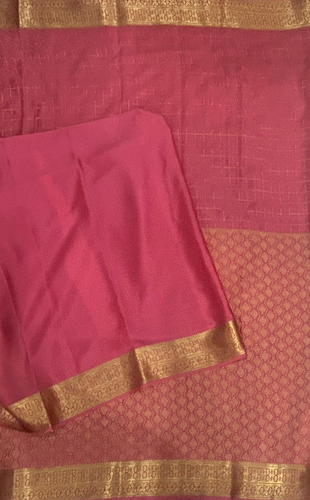 Baby pink checks n brocade pure mysore crepe silk saree