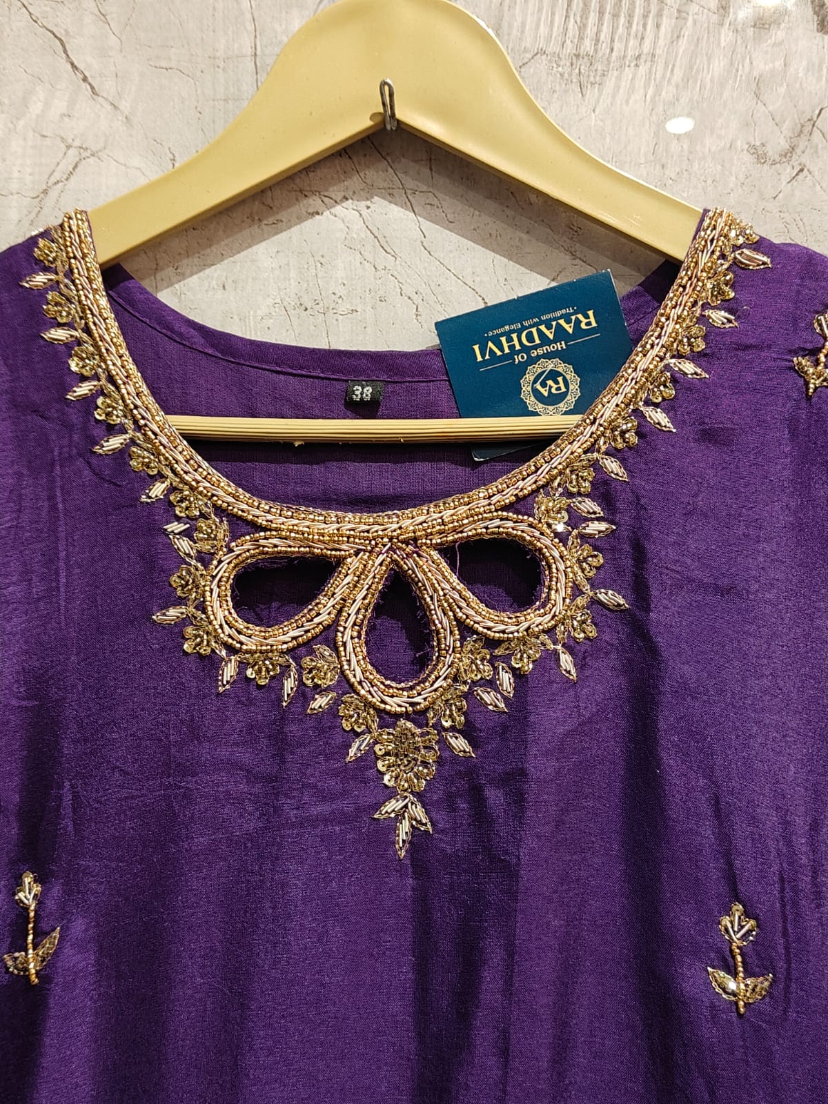 Purple Dola silk Kurtha with Desinger Dupatta