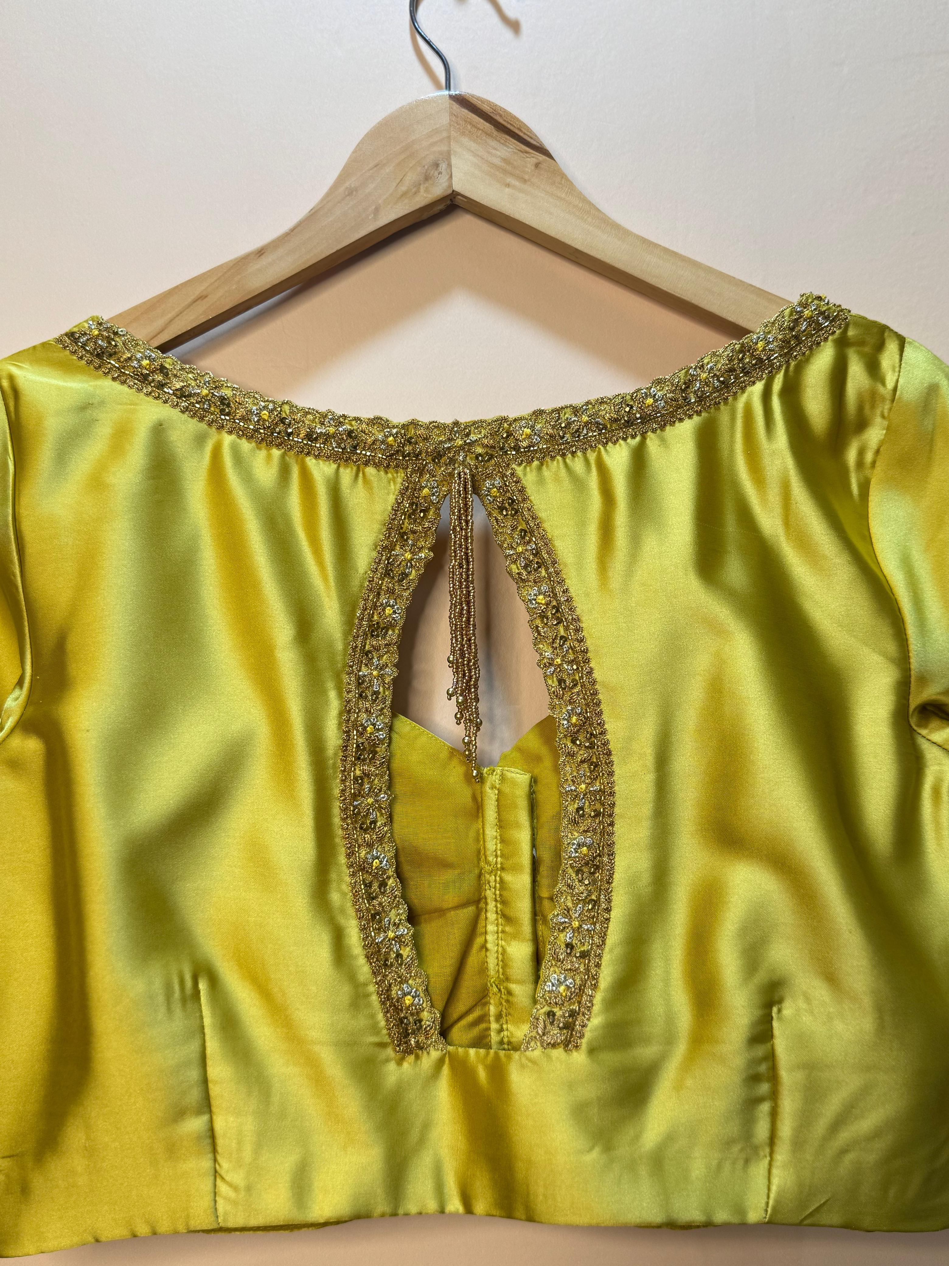 yellow satin hand work blouse
