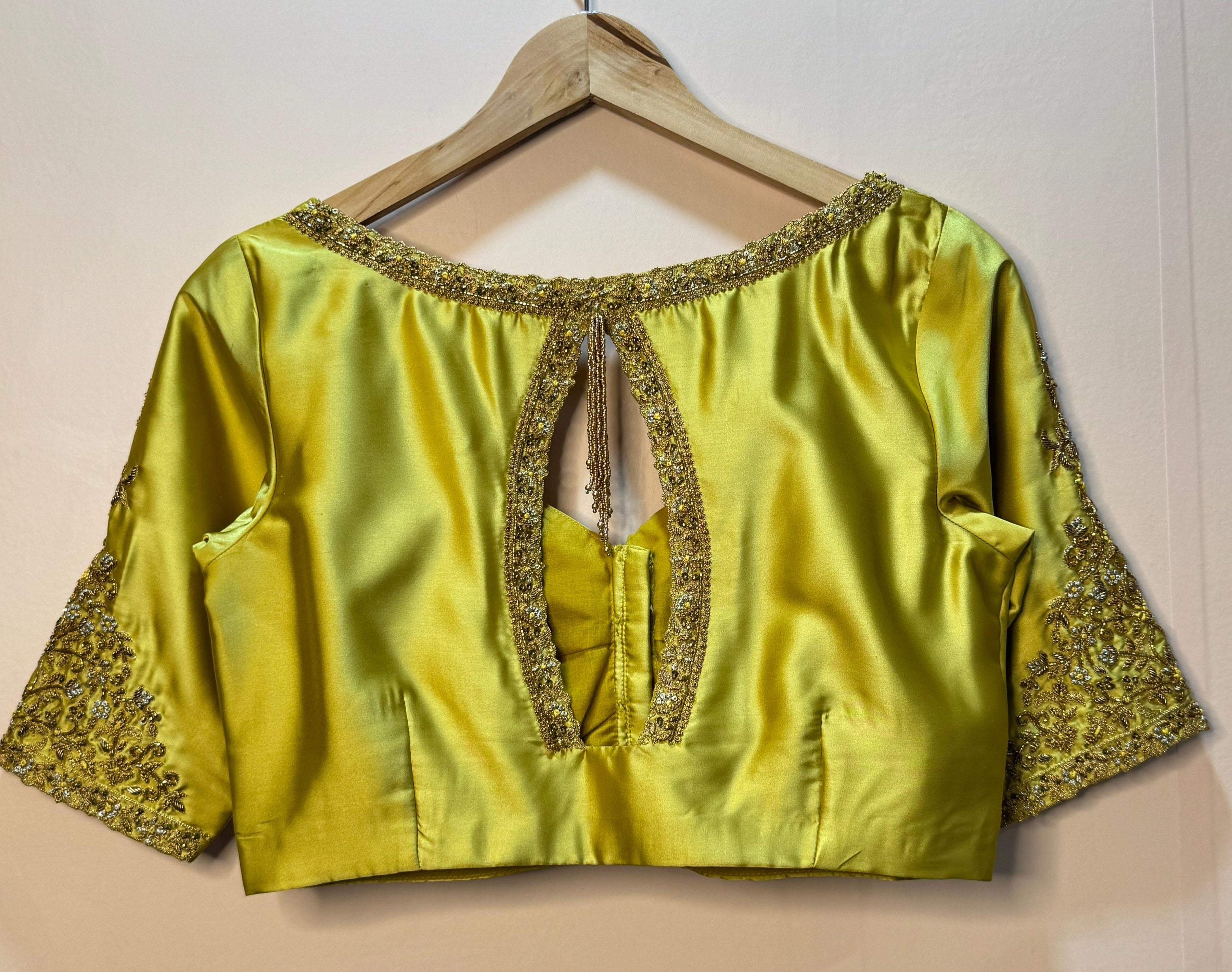 yellow satin hand work blouse